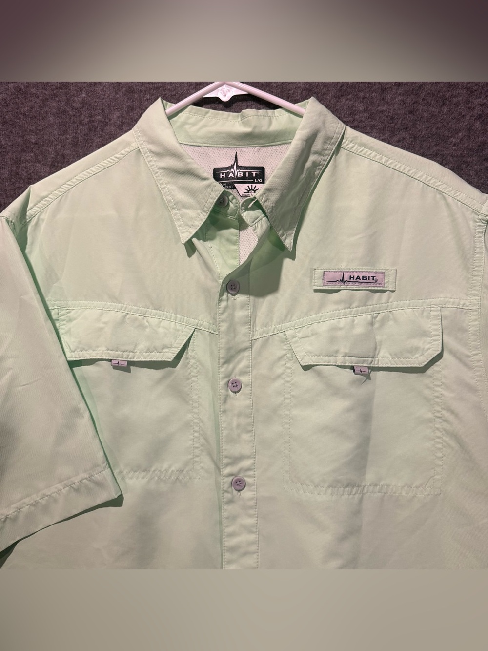 Habit Fishing Shirt Mens L Mint Green Button Up Vented Performance UPF Light